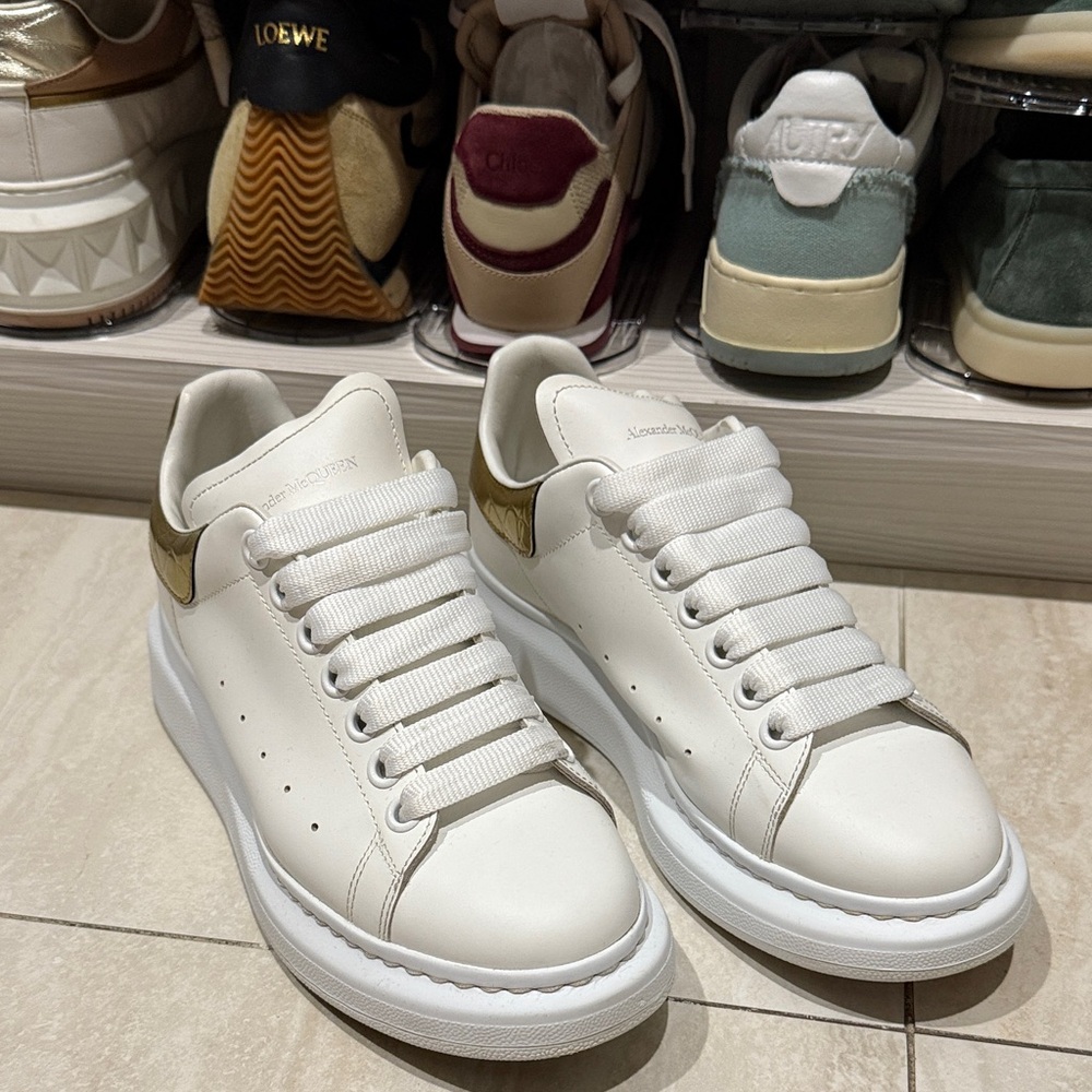 Alexander McQueen White and Gold Sneakers